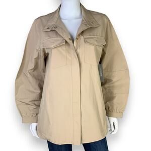 Chicos Blouson Drama Sleeve Jacket Size 2 US L 12 14 Lightweight Hadley Tan NEW